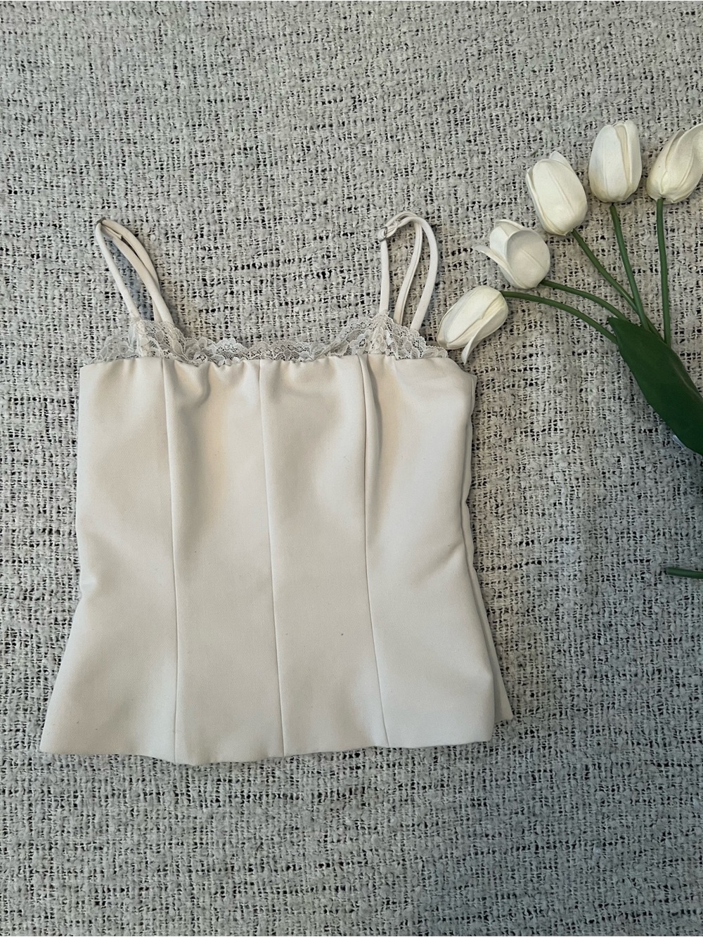 Women's  Zara Lace Trim Cream Cami Top